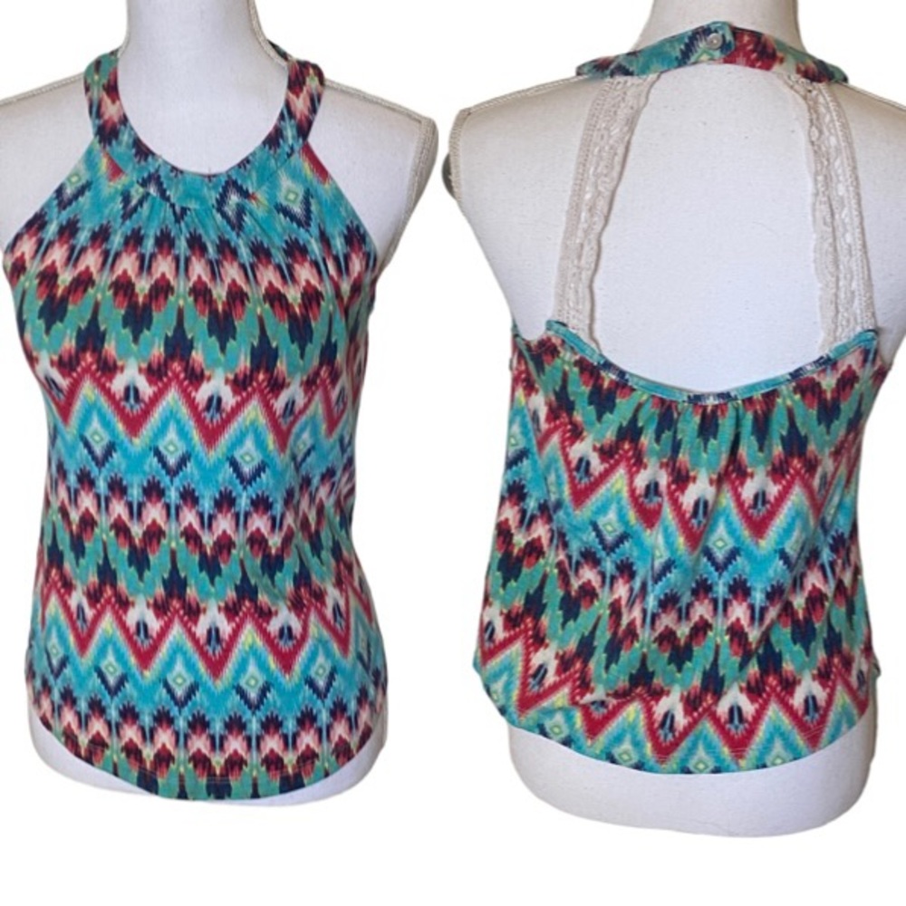 Belle Du Jour | Womens Multi Color Zig Zag Tank with back Crochet accent Size XS